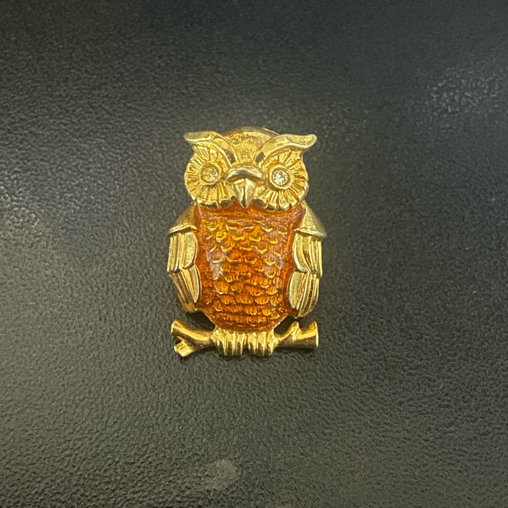 Gold and Orange Owl Brooch